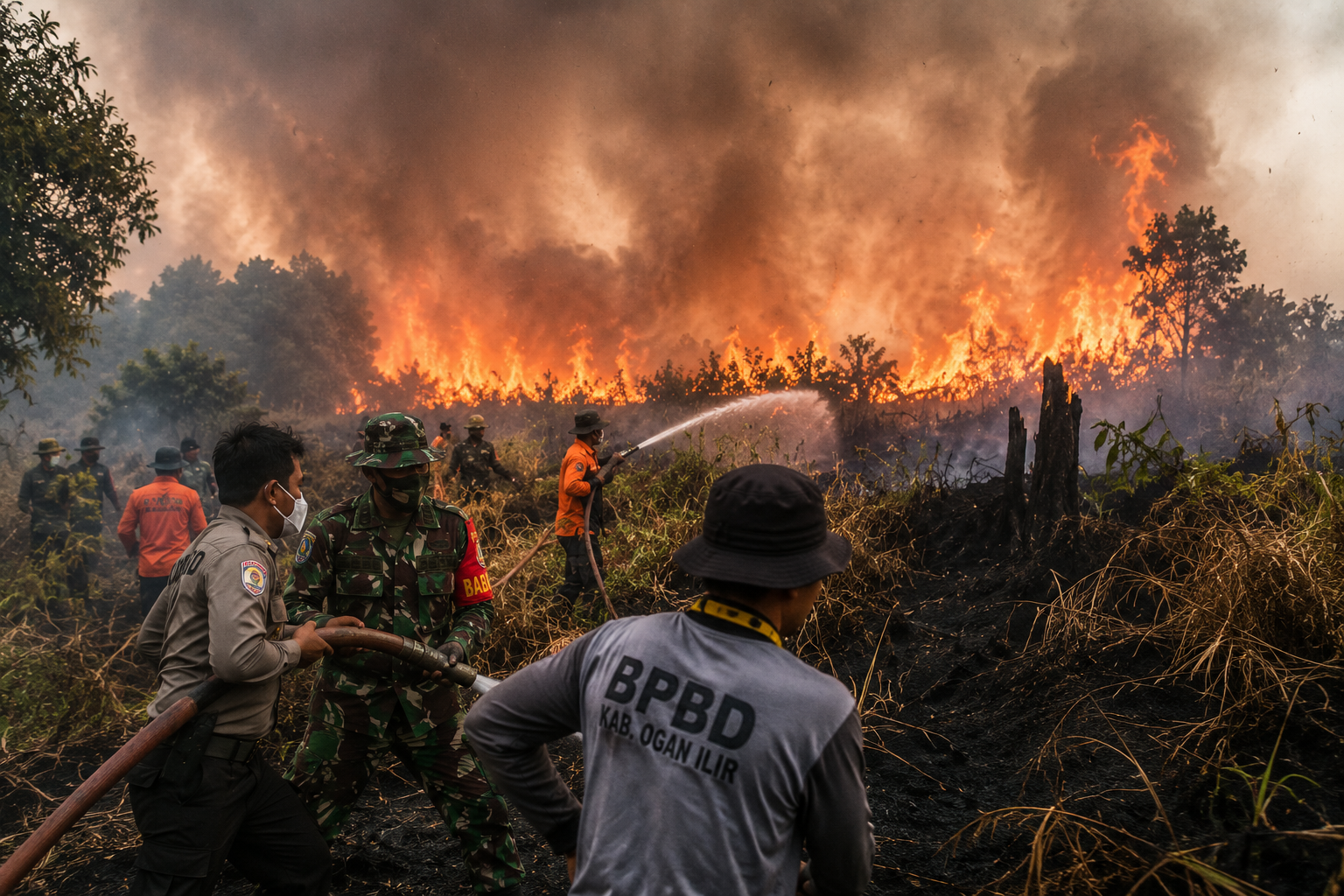 Kebakaran Lahan Meluas di Indralaya Utara, Petugas Berjibaku Padamkan Api