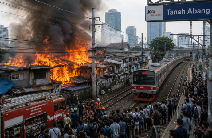 Kebakaran Permukiman Dekat Stasiun Tanah Abang Bikin 5 Perjalanan KRL Terlambat