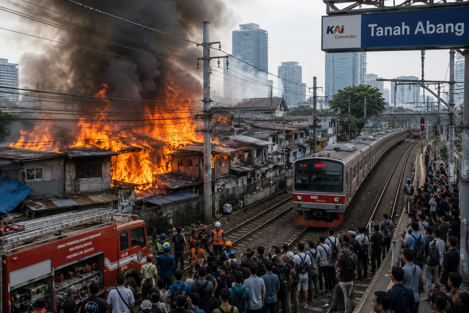 Kebakaran Permukiman Dekat Stasiun Tanah Abang Bikin 5 Perjalanan KRL Terlambat