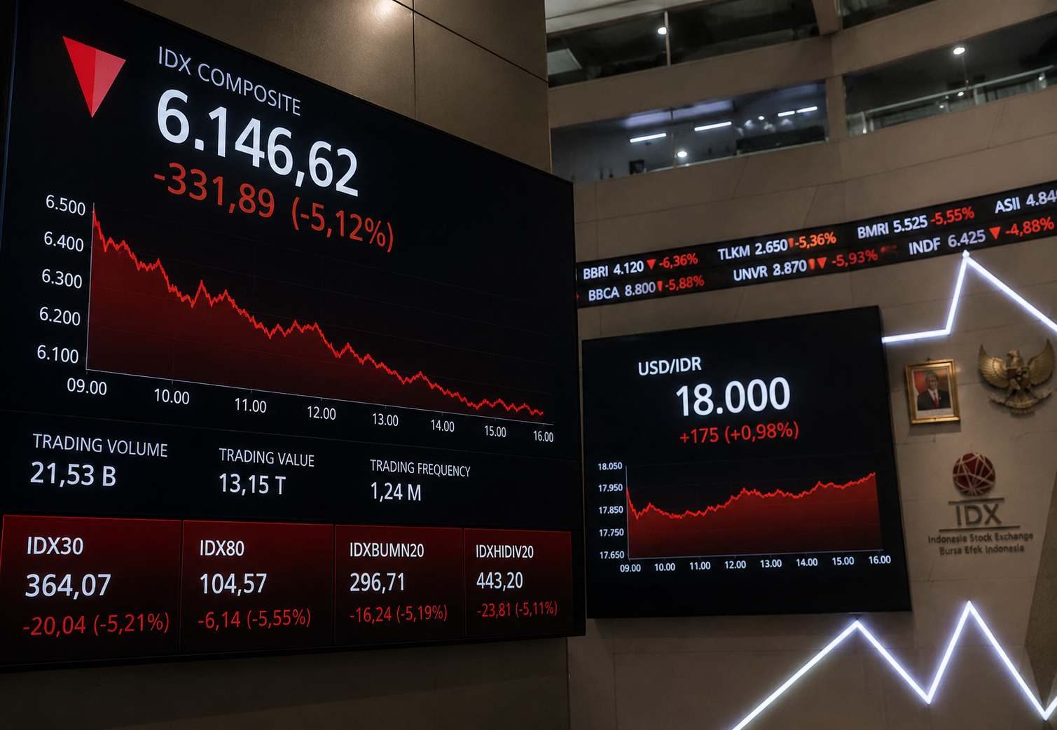 IHSG Anjlok dan Rupiah Sentuh Rp18.000, Pelaku Pasar Tunggu Sinyal Rebound