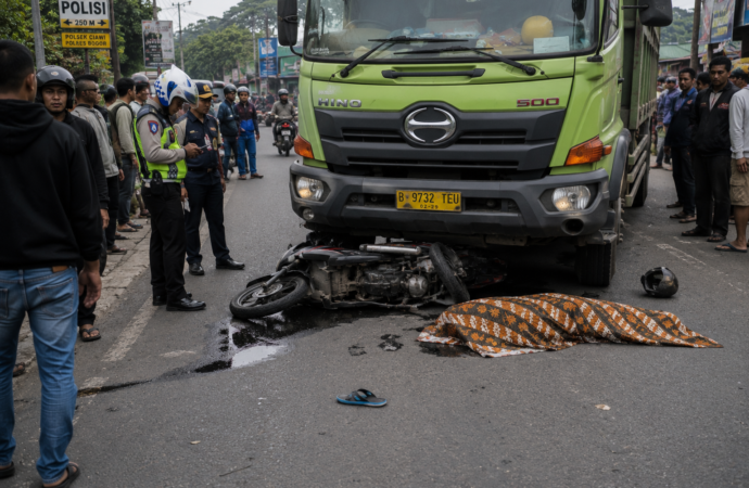 Gagal Menyalip, Penumpang Motor Tewas Terlindas Truk di Bogor